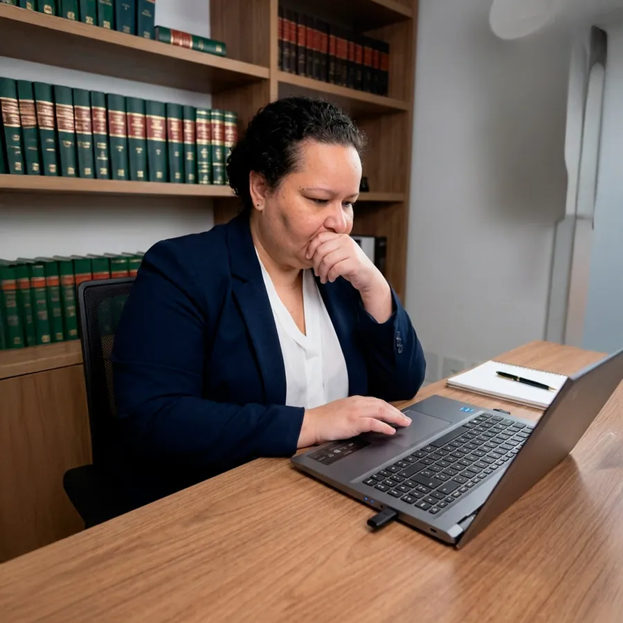 Advogada trabalhista Alessandra Dejtiar analisando os documentos de um caso